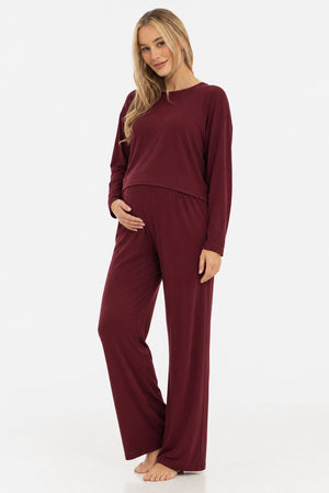 Bordeaux flared zwangerschapsbroek met verstelbare taille