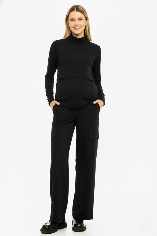 Crêpe cargo zwangerschapsbroek - zwart