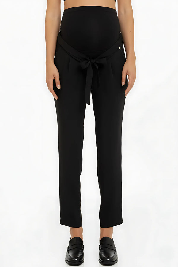 Crêpe zwangerschapsbroek met plooien - zwart