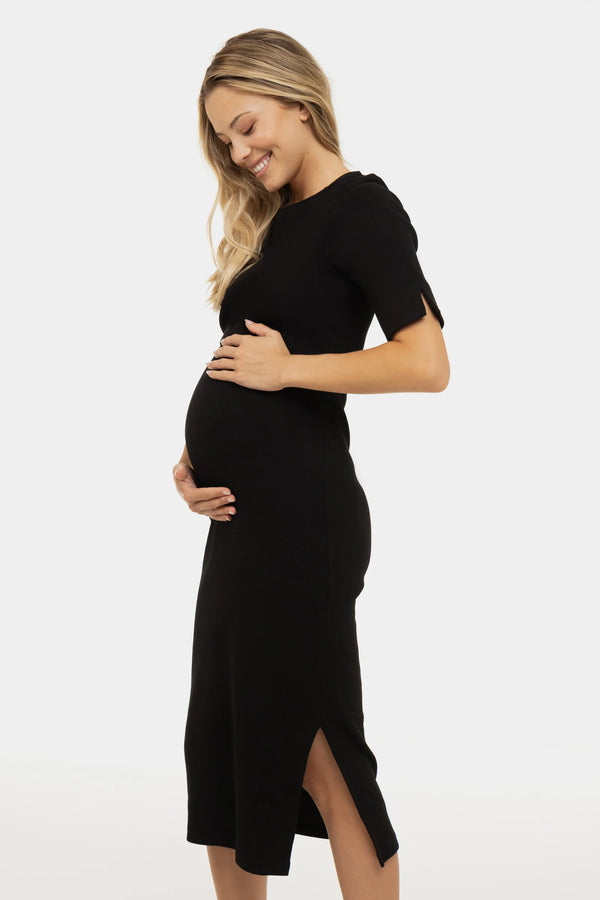 Katoenen ribtricot zwangerschaps- en voedingsjurk - zwart