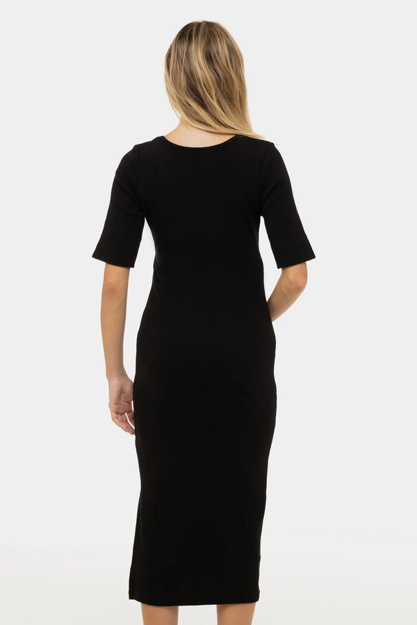 Katoenen ribtricot zwangerschaps- en voedingsjurk - zwart