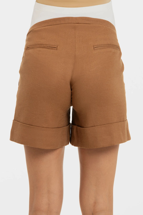 Zwangerschapsshorts van linnenmix – Camel