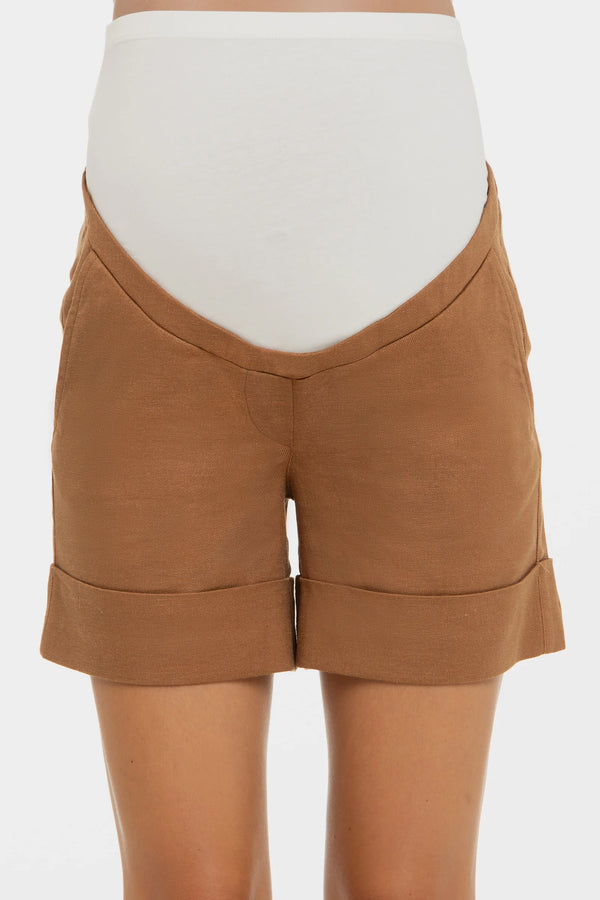 Zwangerschapsshorts van linnenmix – Camel
