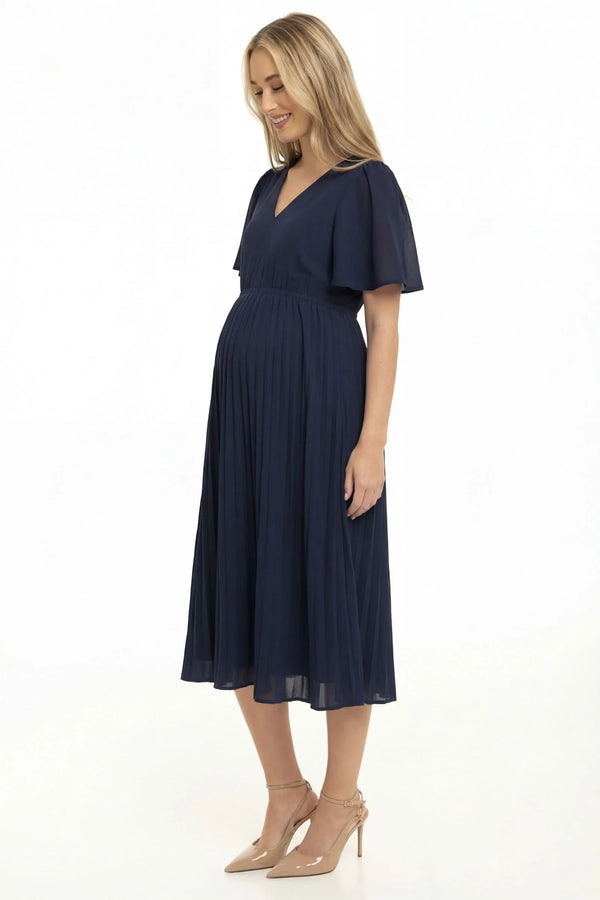 Feestelijke plissé zwangerschapsjurk - Donkerblauw