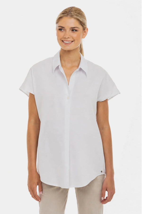 Luchtige katoenen zwangerschaps- en voedingsblouse – wit