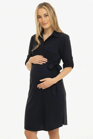 Zwangerschaps- en borstvoedingsblousejurk - navy_rolled_sleeves