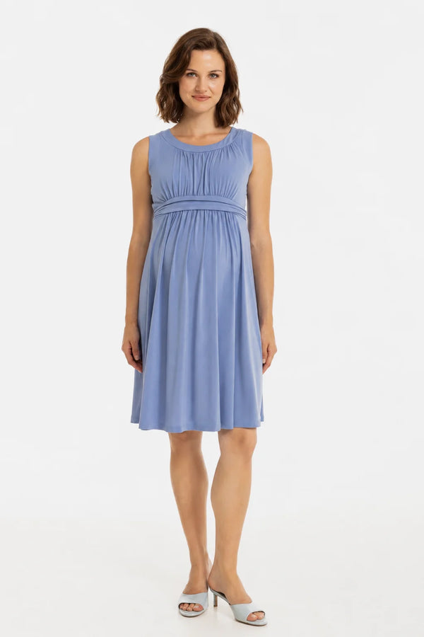 Elegante zwangerschapsjurk met geplooide band - blauw