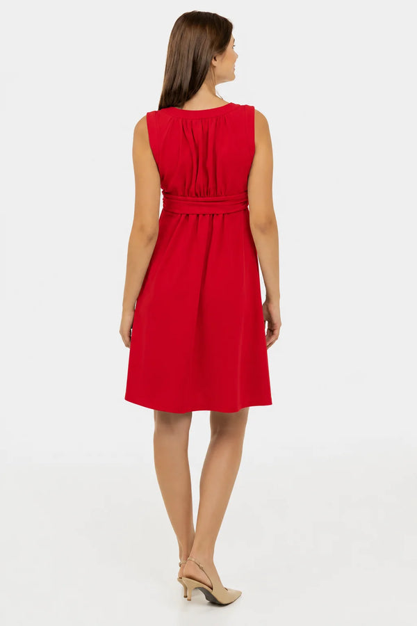 Elegante zwangerschapsjurk met geplooide band - rood
