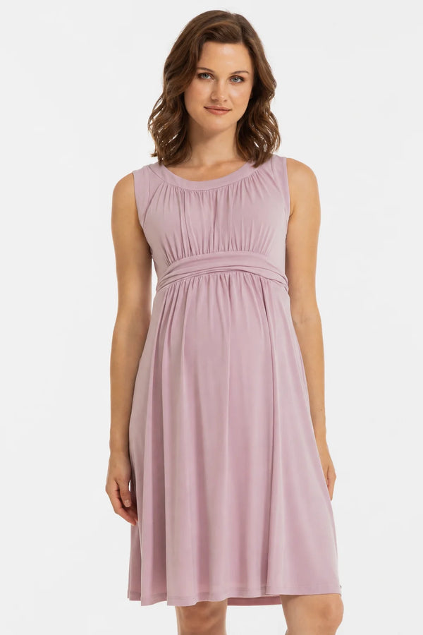 Elegante zwangerschapsjurk met geplooide band - roze