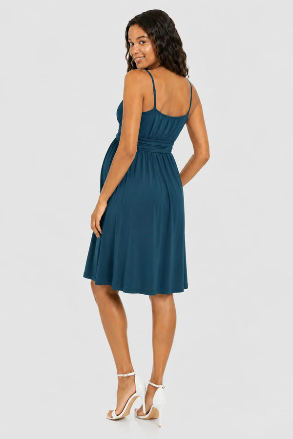 Elegante zwangerschapsjurk met smalle bandjes - teal