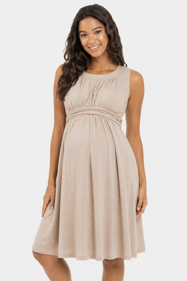 Elegante zwangerschapsjurk met geplooide band - taupe