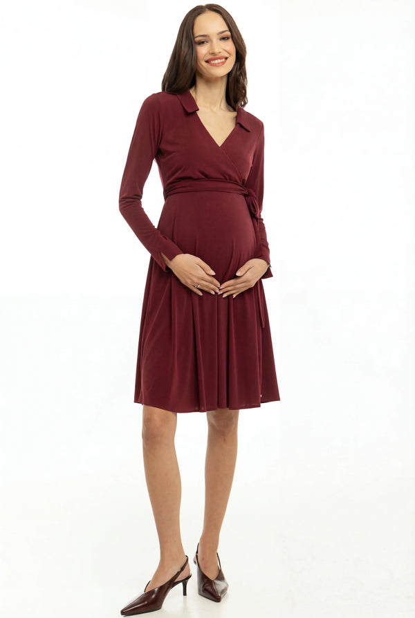 Luchtige zwangerschaps- en voedingsjurk met overslag - Kers