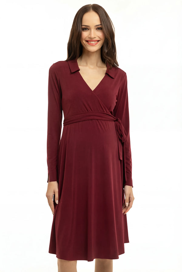 Luchtige zwangerschaps- en voedingsjurk met overslag - Kers