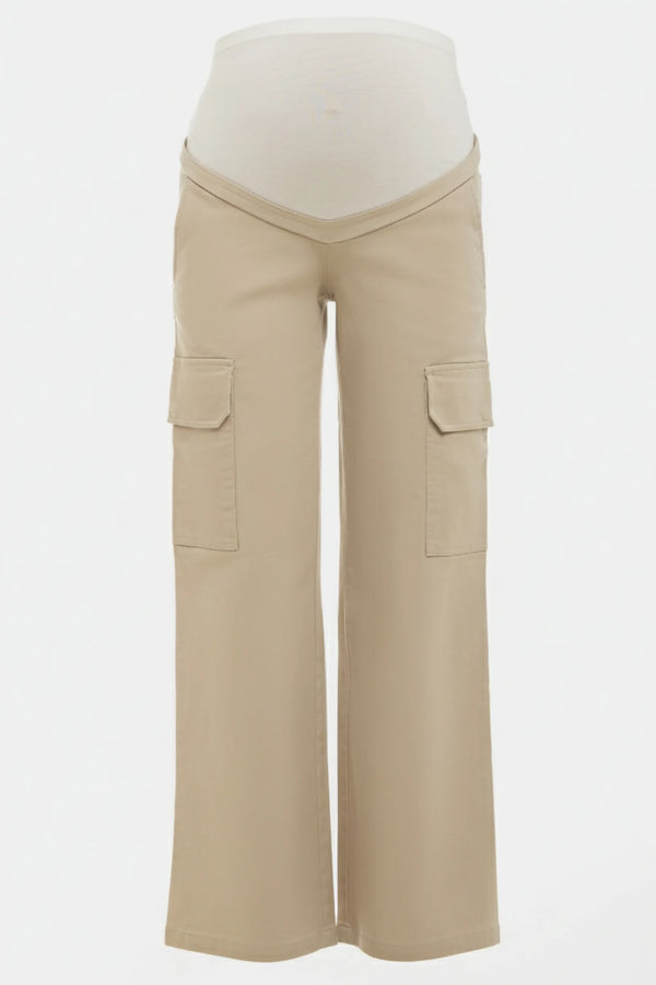 Wijde katoenen cargo zwangerschapsbroek - sand