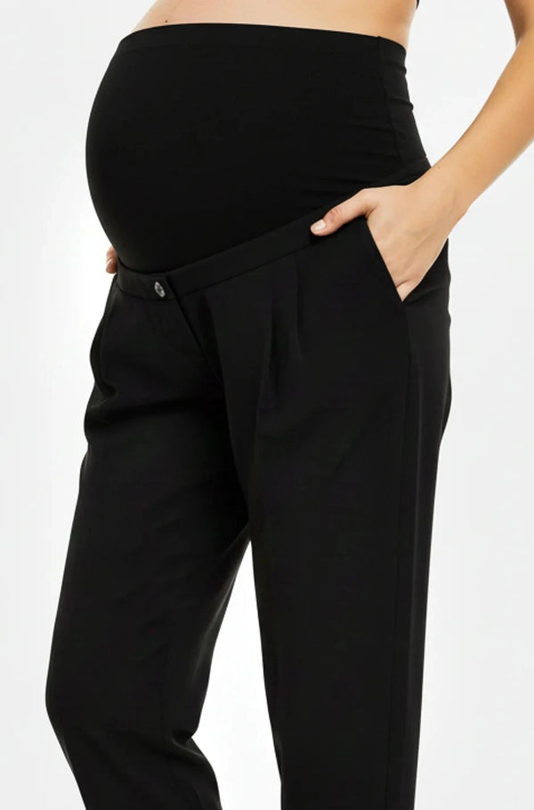Crêpe wijde zwangerschapsbroek met plooien - zwart
