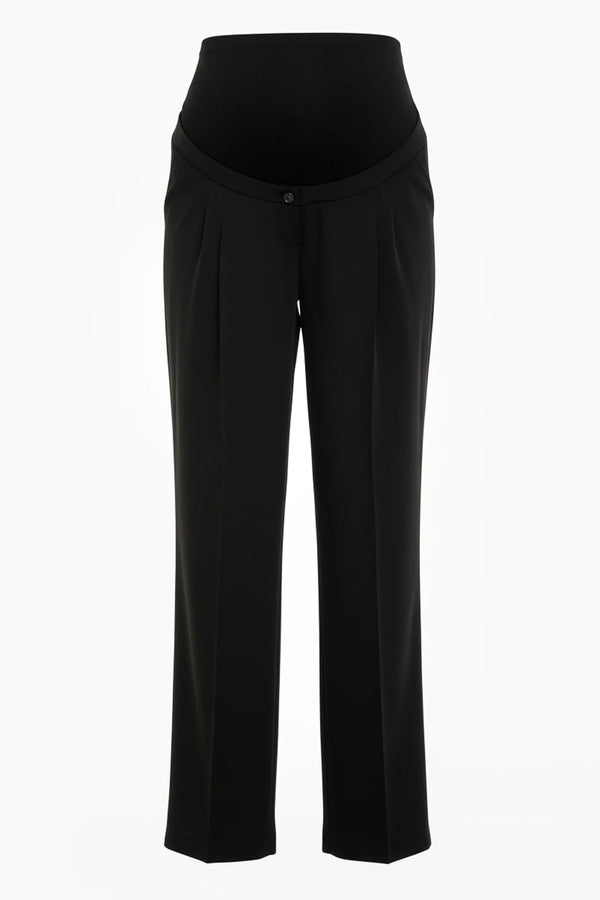 Crêpe wijde zwangerschapsbroek met plooien - zwart