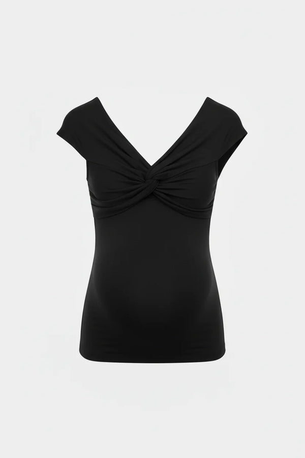 Elegante zwangerschapsblouse met knoopdetail – zwart