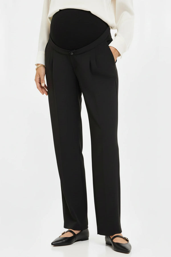 Crêpe wijde zwangerschapsbroek met plooien - zwart