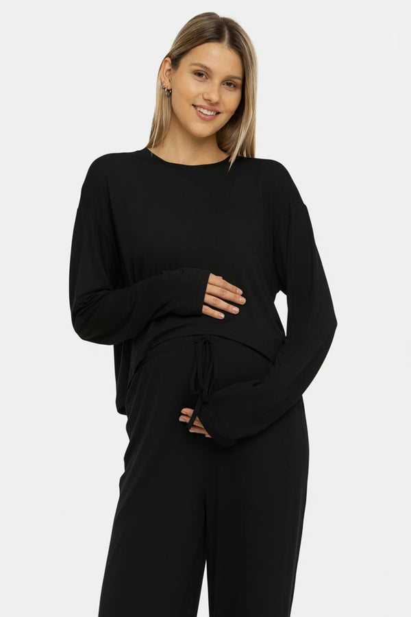 Cropped zwangerschapstop van zachte TENCEL™ modal – zwart