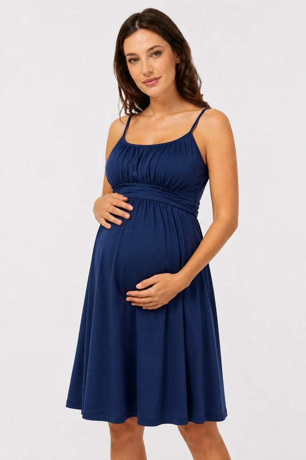 Elegante zwangerschapsjurk met smalle bandjes - blauw