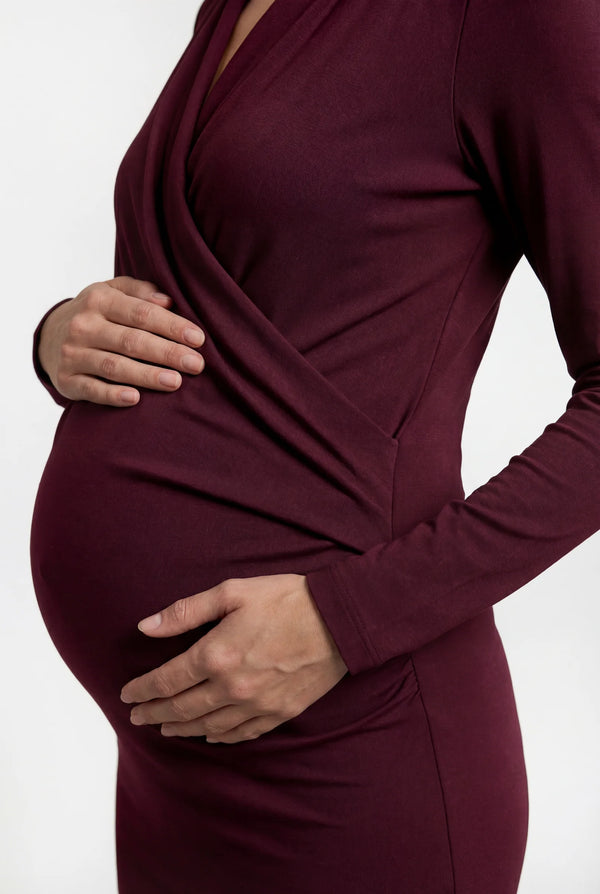 Zwangerschaps- en voedingsjurk met overslag - bordeaux