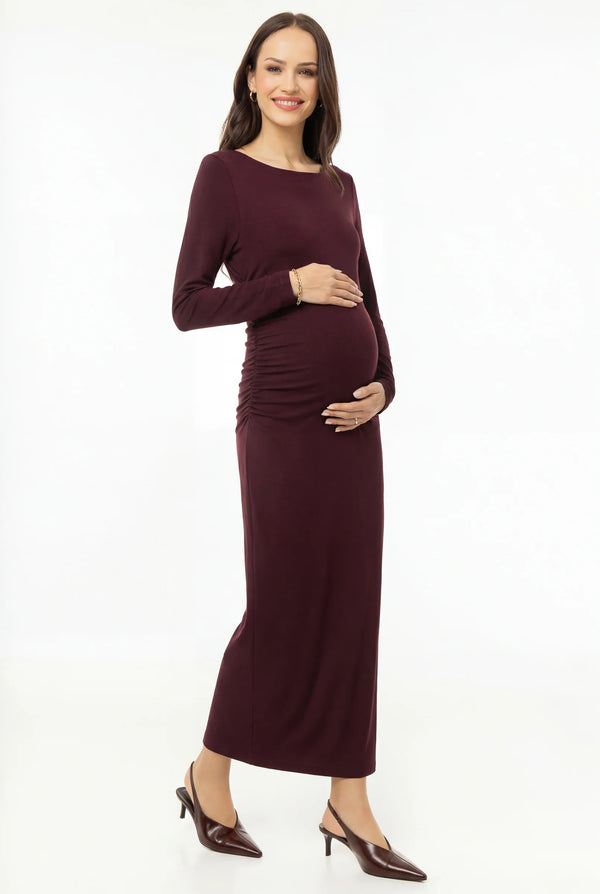 Elegante lange jurk met rimpelingen - bordeaux