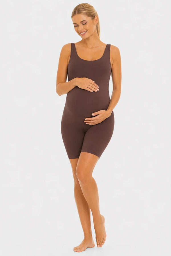 Kort shaping zwangerschapsbodysuit - chocolate | 100% squatproof