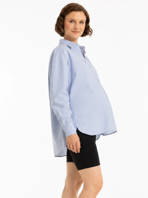 Oversized gestreept katoenen zwangerschaps- en voedingsshirt
