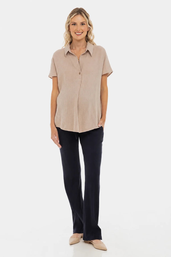 Katoenen zwangerschaps- en borstvoedingsblouse - beige