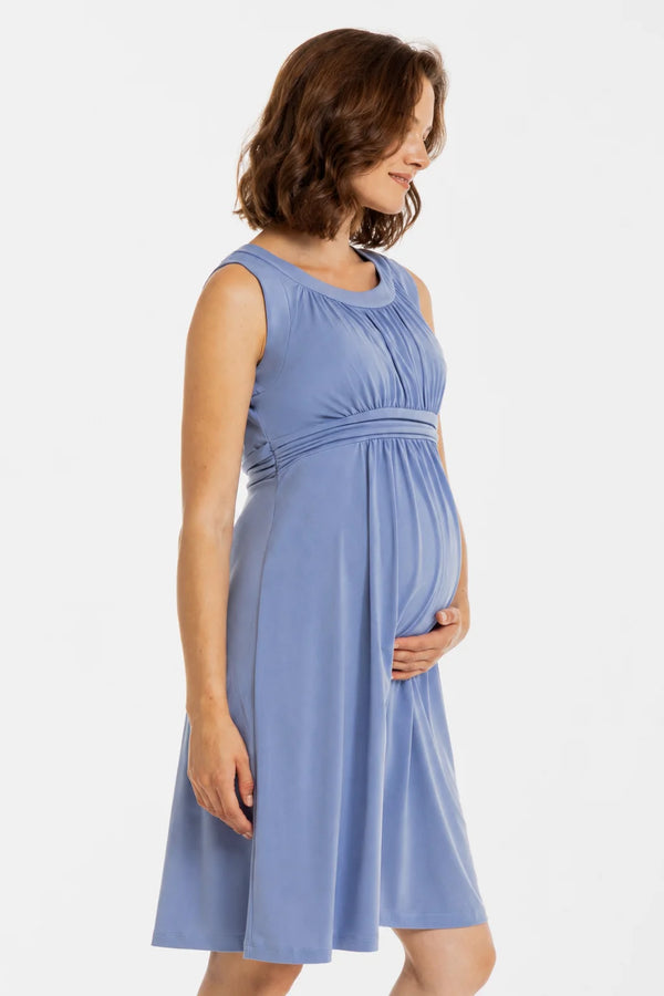 Elegante zwangerschapsjurk met geplooide band - blauw