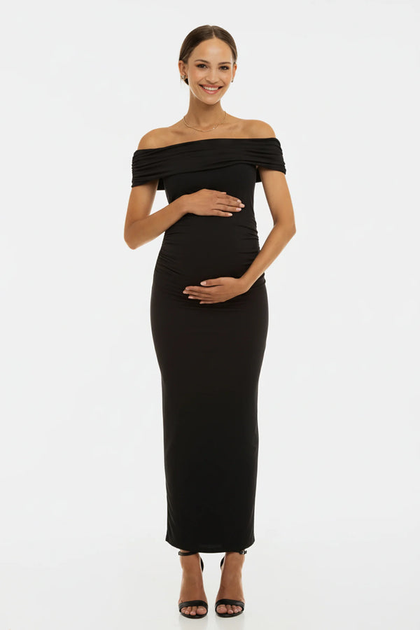 Feestelijke zwangerschapsjurk met plooien – zwart