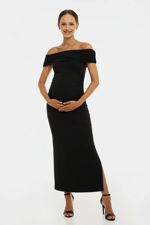 Feestelijke zwangerschapsjurk met plooien – zwart