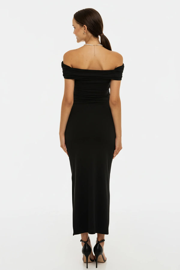 Feestelijke zwangerschapsjurk met plooien – zwart