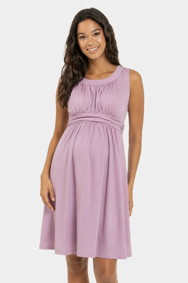 Elegante zwangerschapsjurk met geplooide band - roze