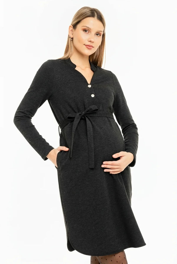 Stretch zwangerschaps- en voedingsjurk - grijs gemêleerd