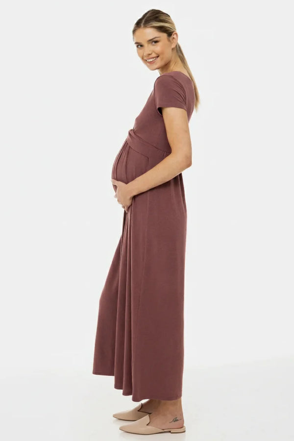 Zwangerschaps- en voedingsjurk met decoratieve tailleband – Mauve