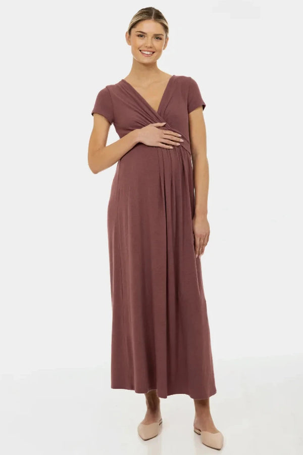 Zwangerschaps- en voedingsjurk met decoratieve tailleband – Mauve