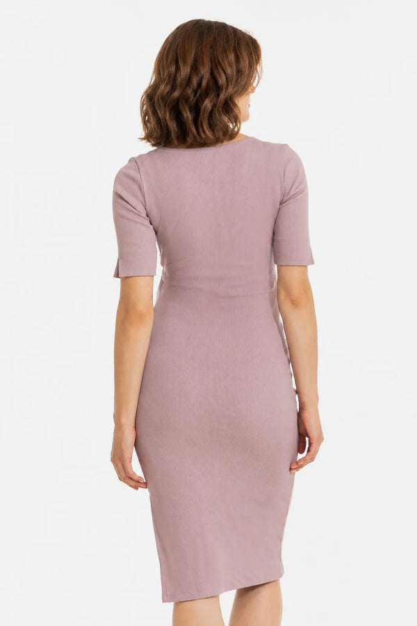 Katoenen ribtricot zwangerschaps- en voedingsjurk - mauve