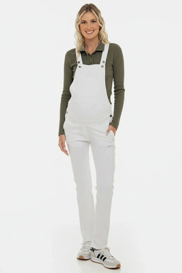 Denim zwangerschaps­salopette – wit