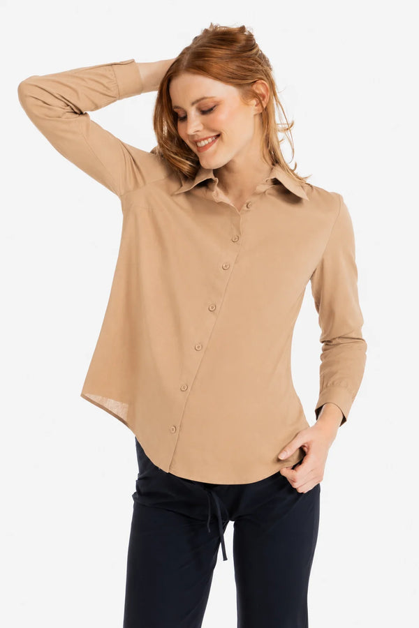 Essential katoenen zwangerschaps- en voedingsshirt - sand