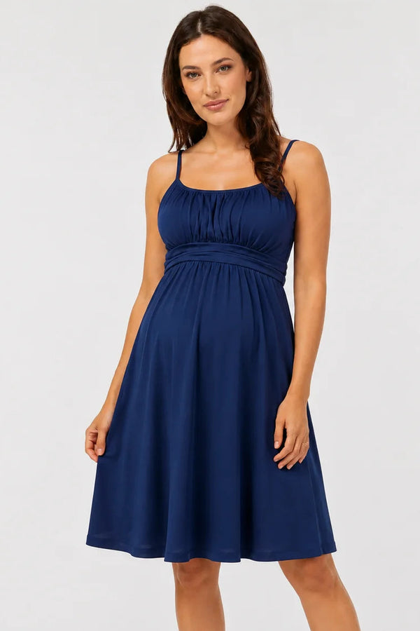 Elegante zwangerschapsjurk met smalle bandjes - blauw