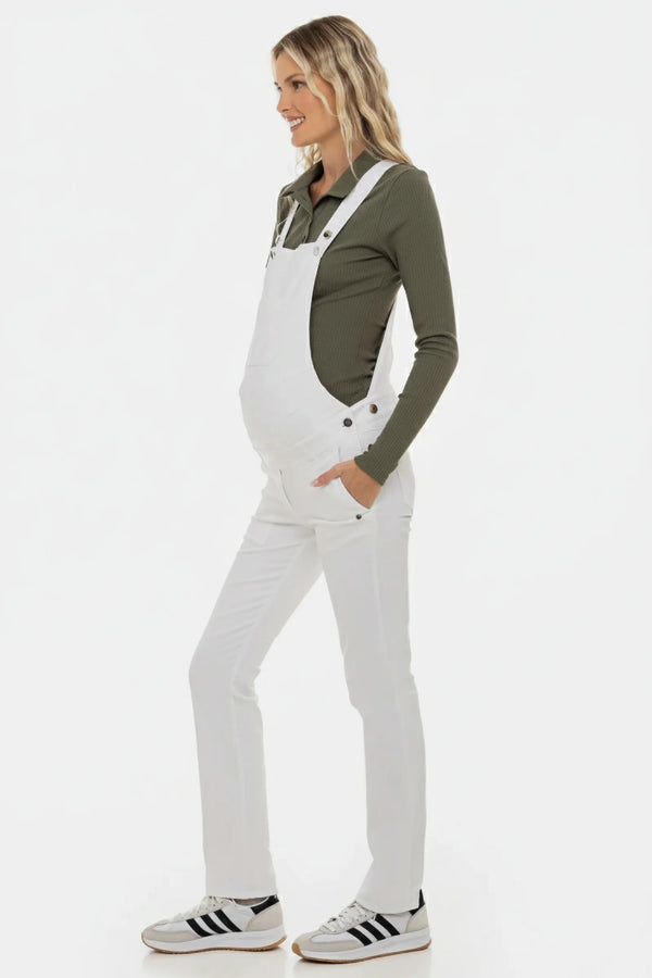Denim zwangerschaps­salopette – wit