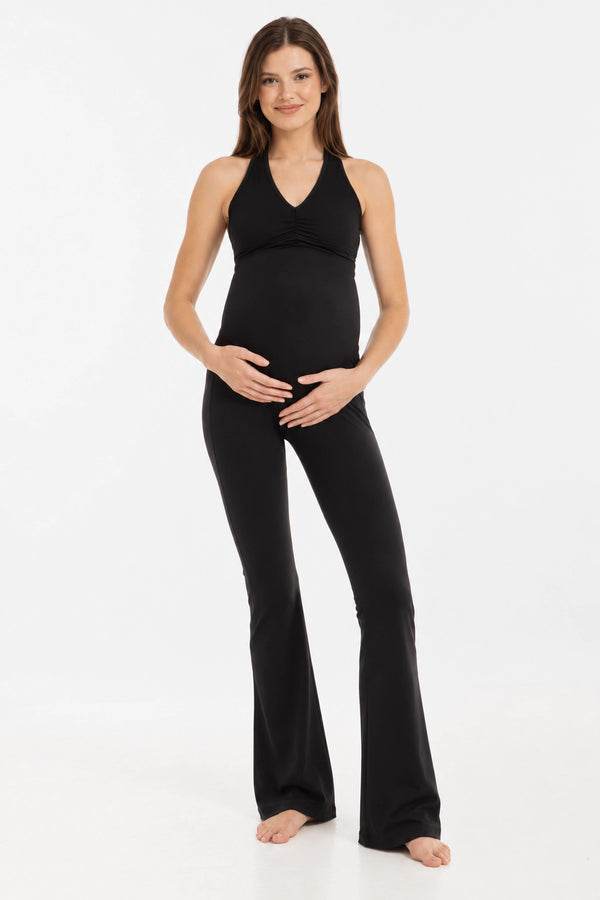 Zwarte flared zwangerschapslegging met hoge taille