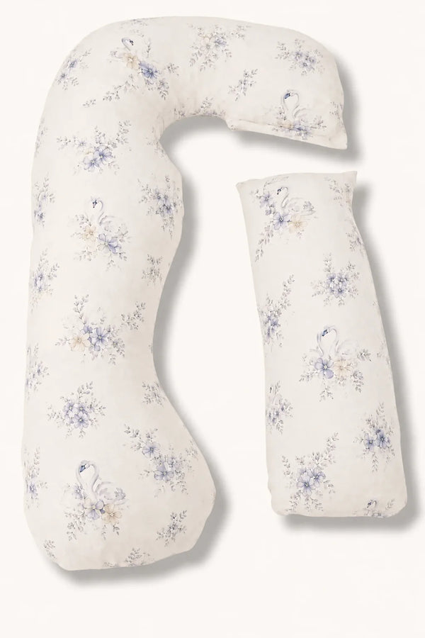 MamaToBe® Zwangerschapskussen 3-in-1 met voedingsfunctie - biologisch katoen - Swans Dusty Blue