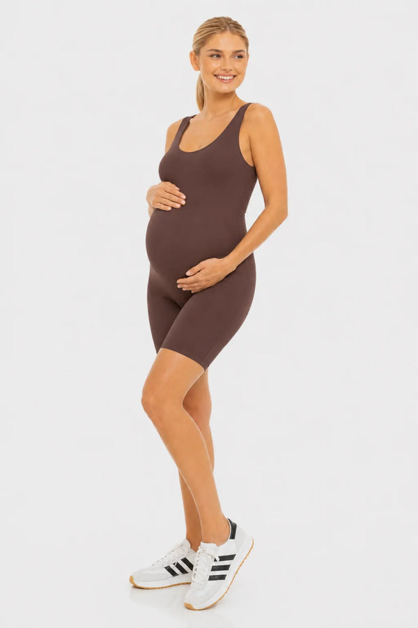 Kort shaping zwangerschapsbodysuit - chocolate | 100% squatproof