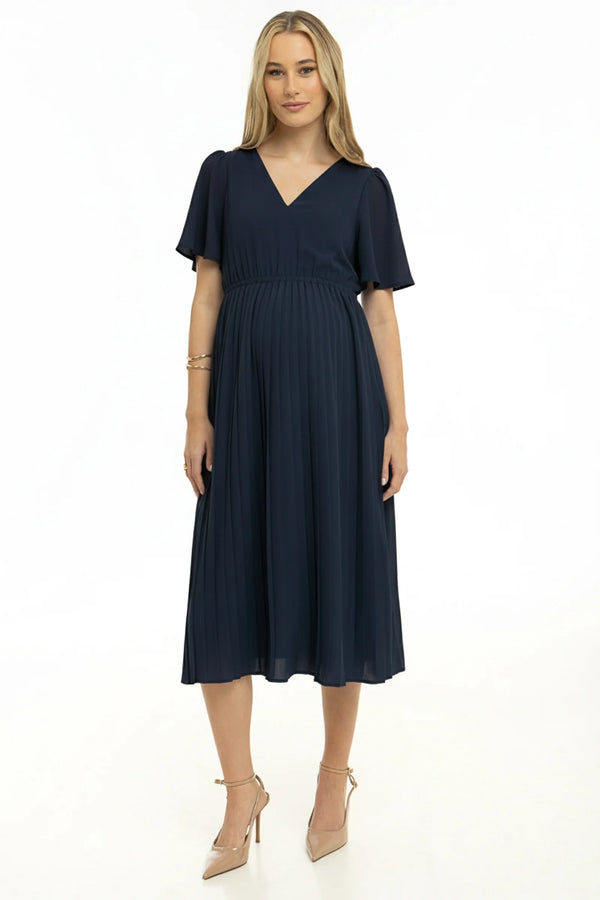 Feestelijke plissé zwangerschapsjurk - Donkerblauw