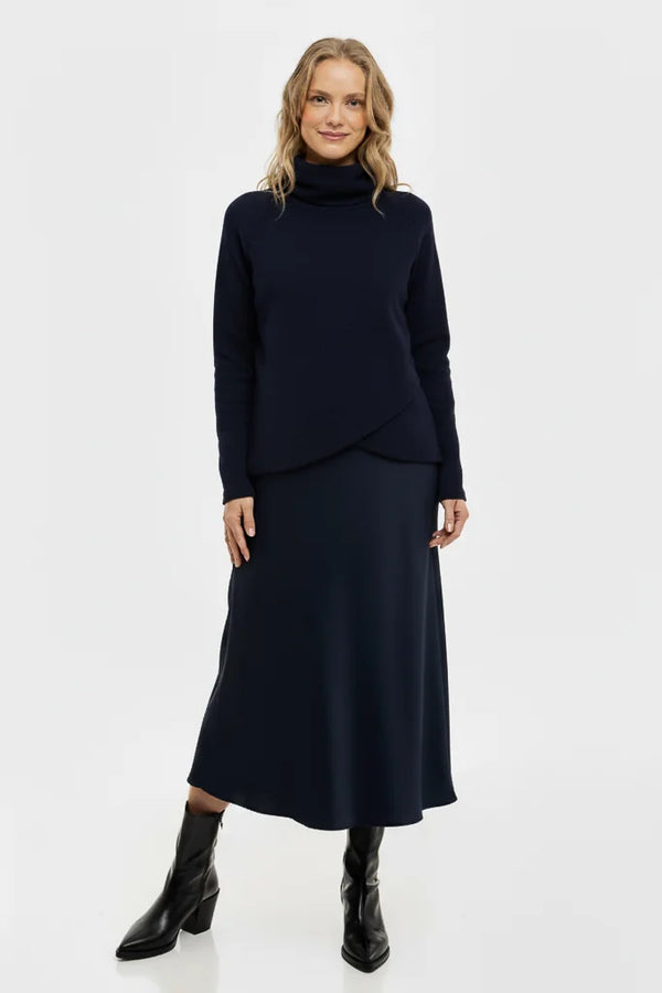 Satijnen zwangerschapsrok – donkerblauw