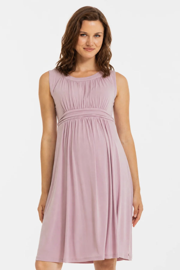 Elegante zwangerschapsjurk met geplooide band - roze