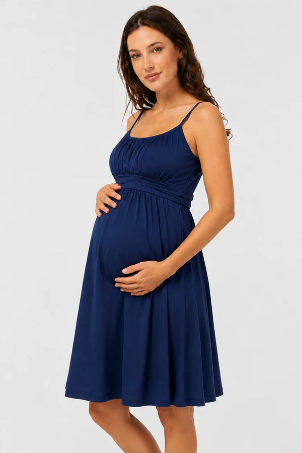 Elegante zwangerschapsjurk met smalle bandjes - blauw