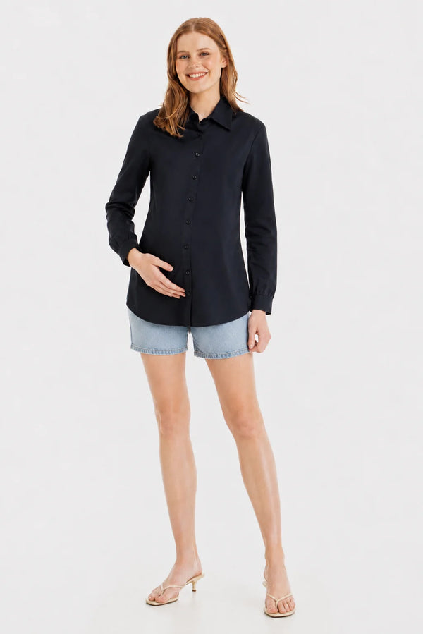Essential katoenen zwangerschaps- en voedingsshirt - navy